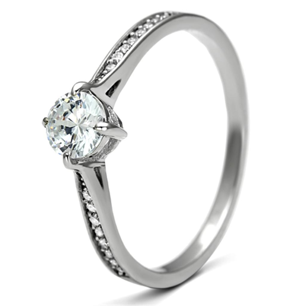 MATS079 - Rhodium 925 Sterling Silver Ring with AAA Grade CZ  in Clear