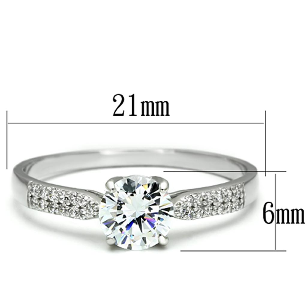 MATS080 - Rhodium 925 Sterling Silver Ring with AAA Grade CZ  in Clear