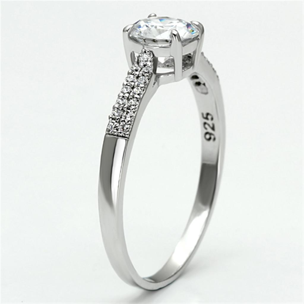 MATS080 - Rhodium 925 Sterling Silver Ring with AAA Grade CZ  in Clear
