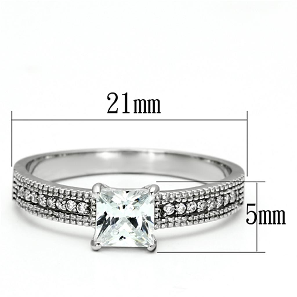 MATS081 - Rhodium 925 Sterling Silver Ring with AAA Grade CZ  in Clear