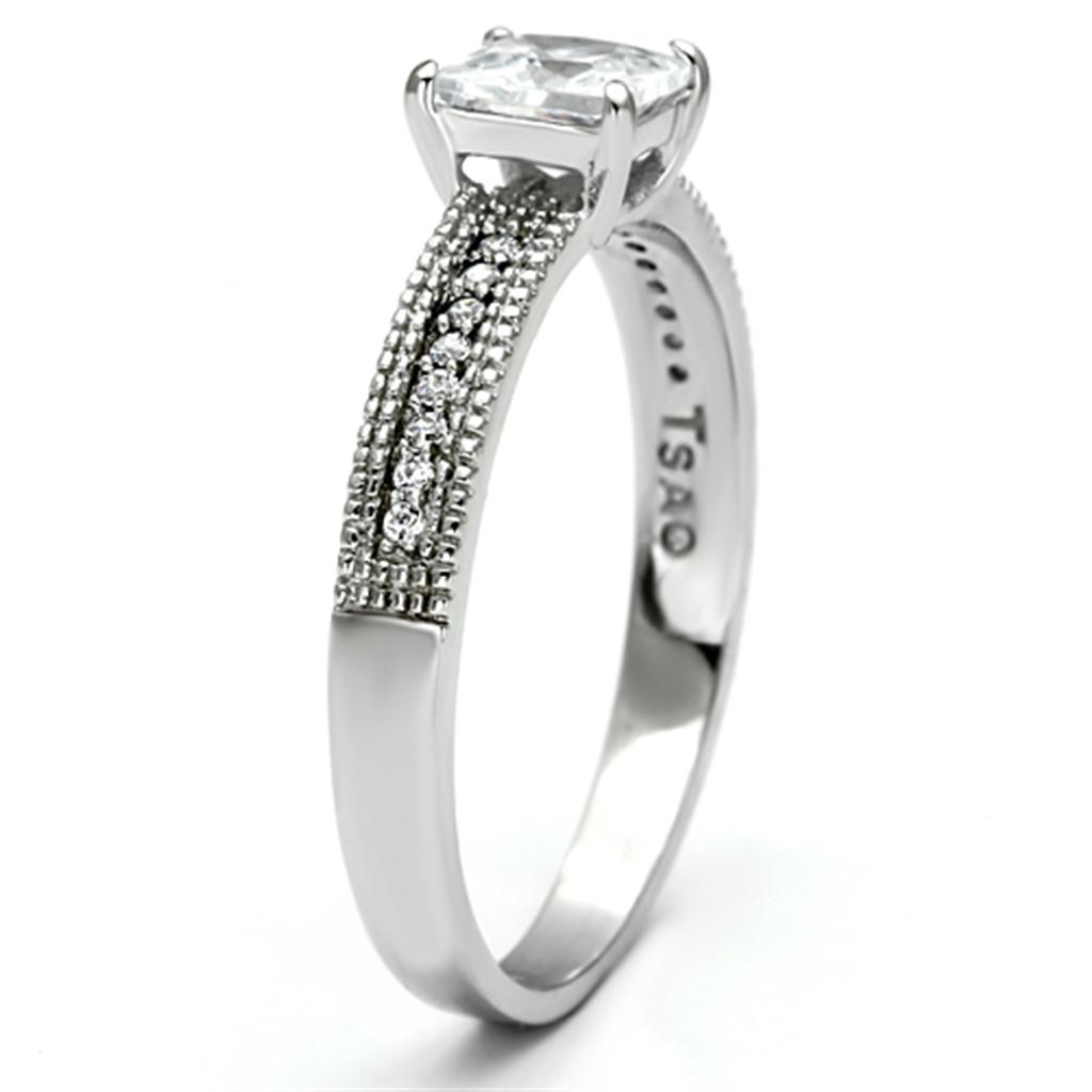 MATS081 - Rhodium 925 Sterling Silver Ring with AAA Grade CZ  in Clear