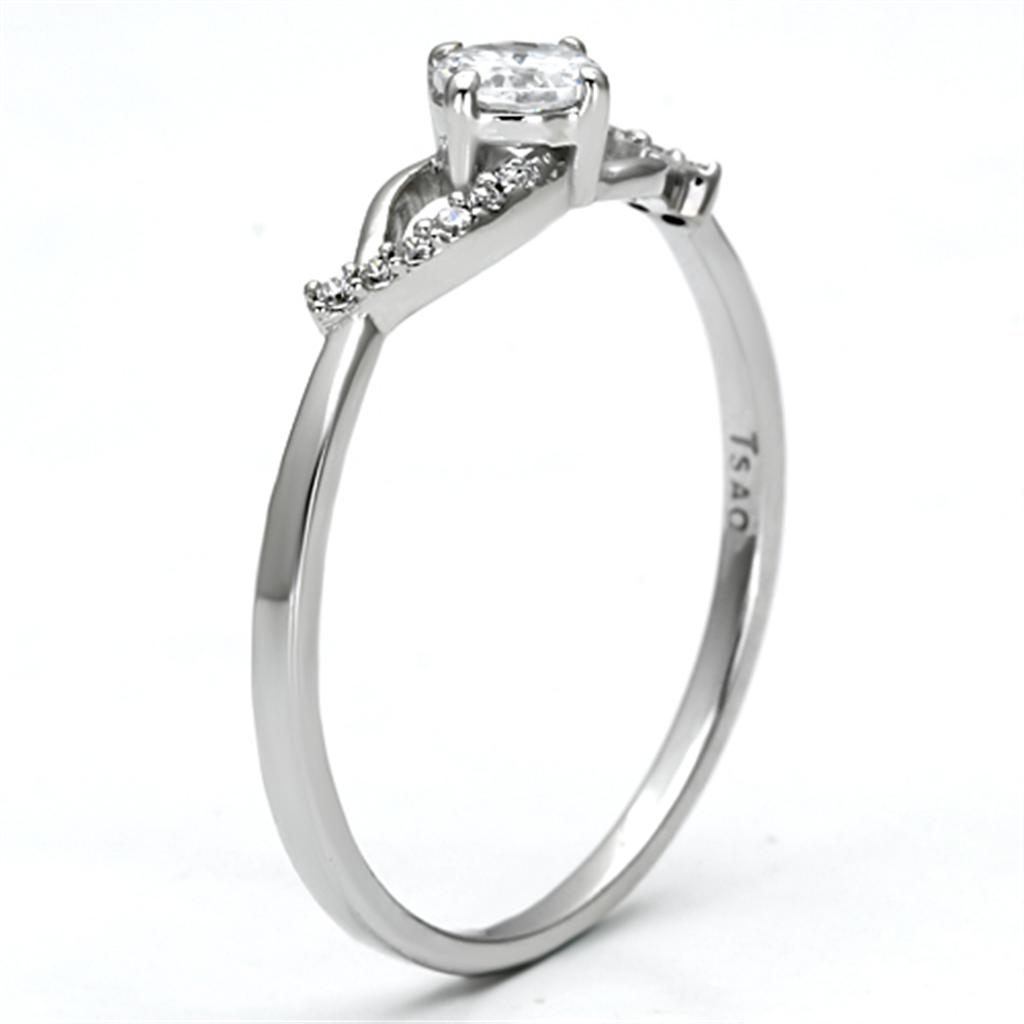MATS085 - Rhodium 925 Sterling Silver Ring with AAA Grade CZ  in Clear