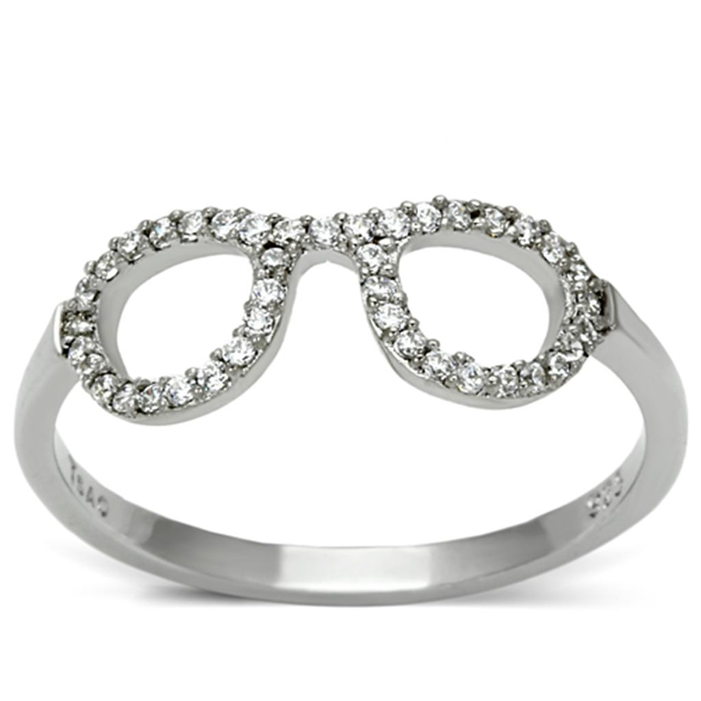 MATS086 - Rhodium 925 Sterling Silver Ring with AAA Grade CZ  in Clear