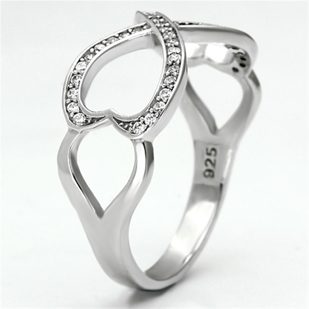 MATS088 - Rhodium 925 Sterling Silver Ring with AAA Grade CZ  in Clear