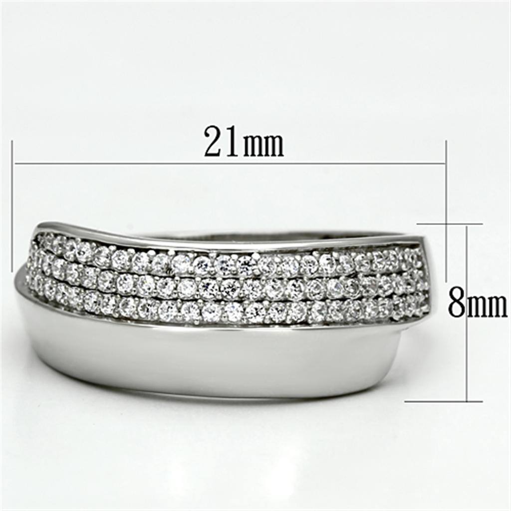 MATS089 - Rhodium 925 Sterling Silver Ring with AAA Grade CZ  in Clear