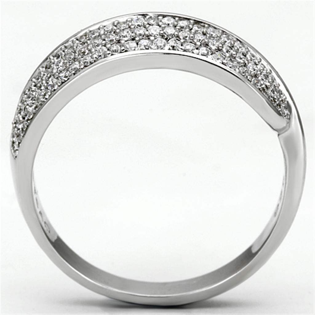 MATS089 - Rhodium 925 Sterling Silver Ring with AAA Grade CZ  in Clear
