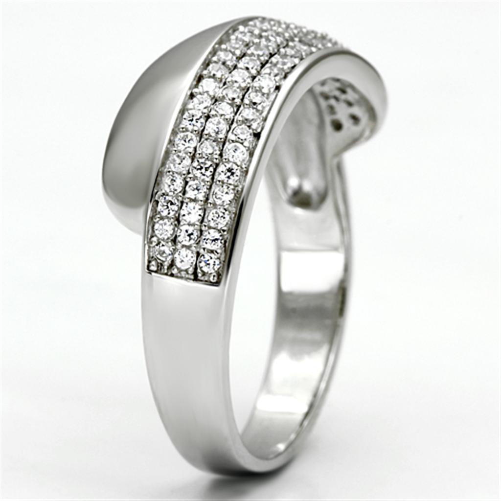 MATS089 - Rhodium 925 Sterling Silver Ring with AAA Grade CZ  in Clear