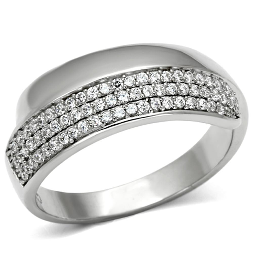 MATS089 - Rhodium 925 Sterling Silver Ring with AAA Grade CZ  in Clear
