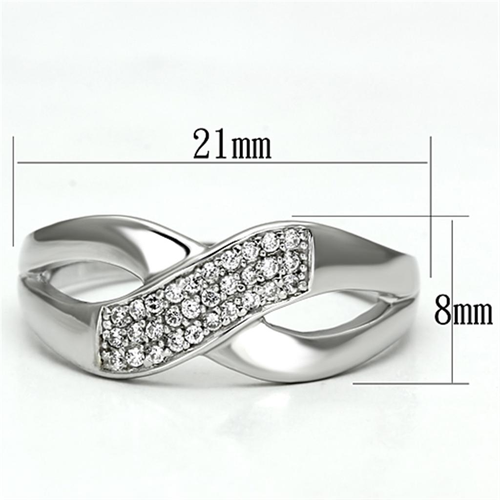 MATS090 - Rhodium 925 Sterling Silver Ring with AAA Grade CZ  in Clear