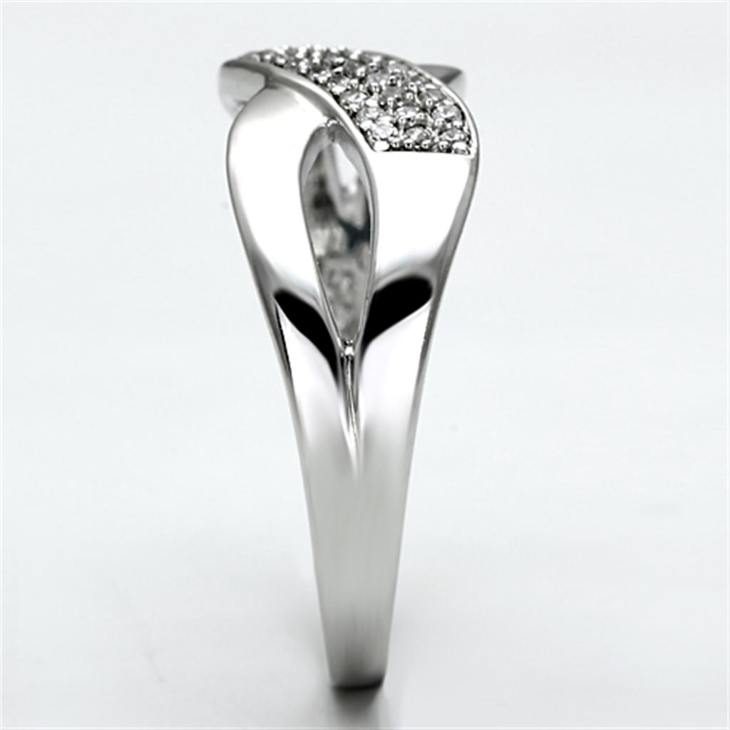 MATS090 - Rhodium 925 Sterling Silver Ring with AAA Grade CZ  in Clear