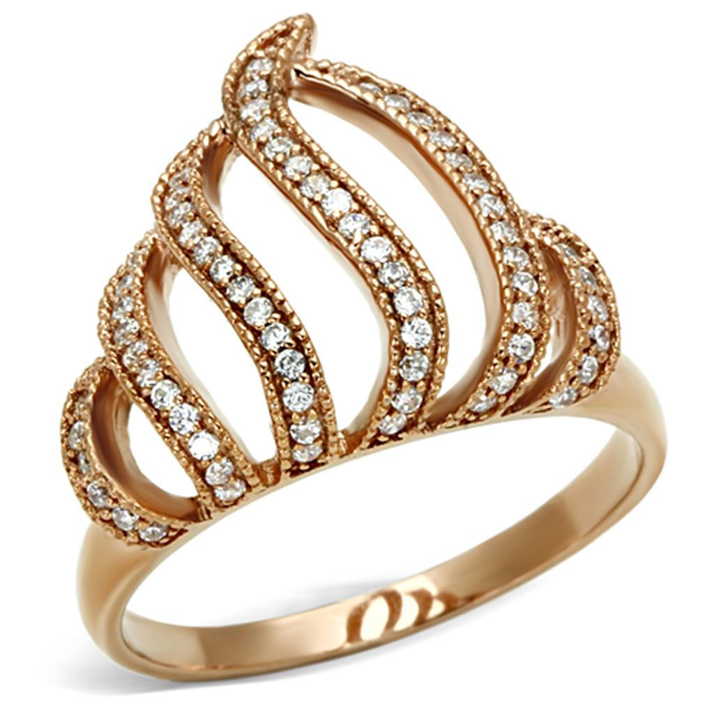 MATS096 - Rose Gold 925 Sterling Silver Ring with AAA Grade CZ  in Clear
