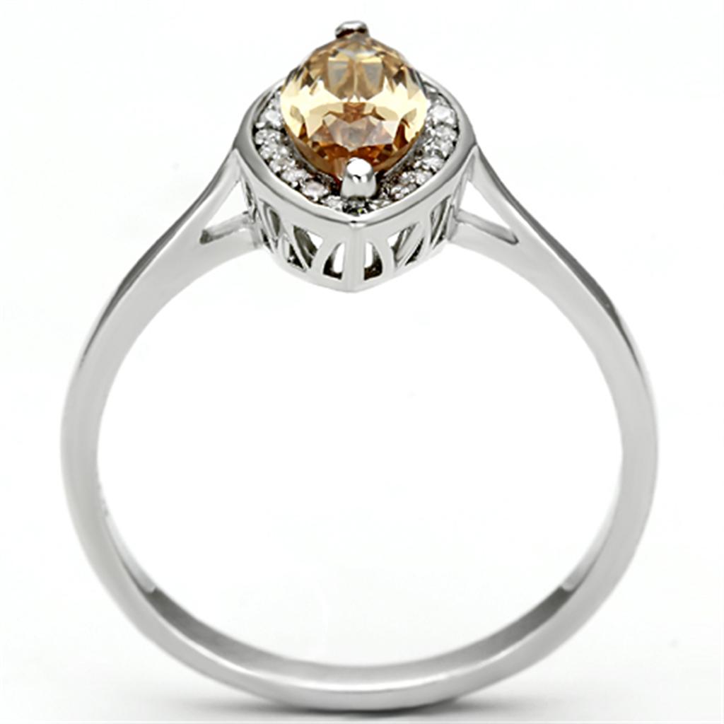 MATS098 - Rhodium 925 Sterling Silver Ring with AAA Grade CZ  in Champagne