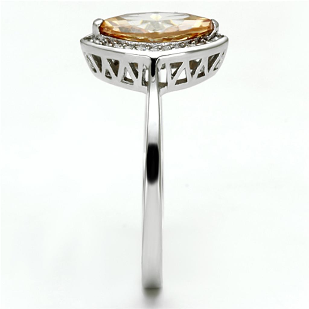 MATS098 - Rhodium 925 Sterling Silver Ring with AAA Grade CZ  in Champagne
