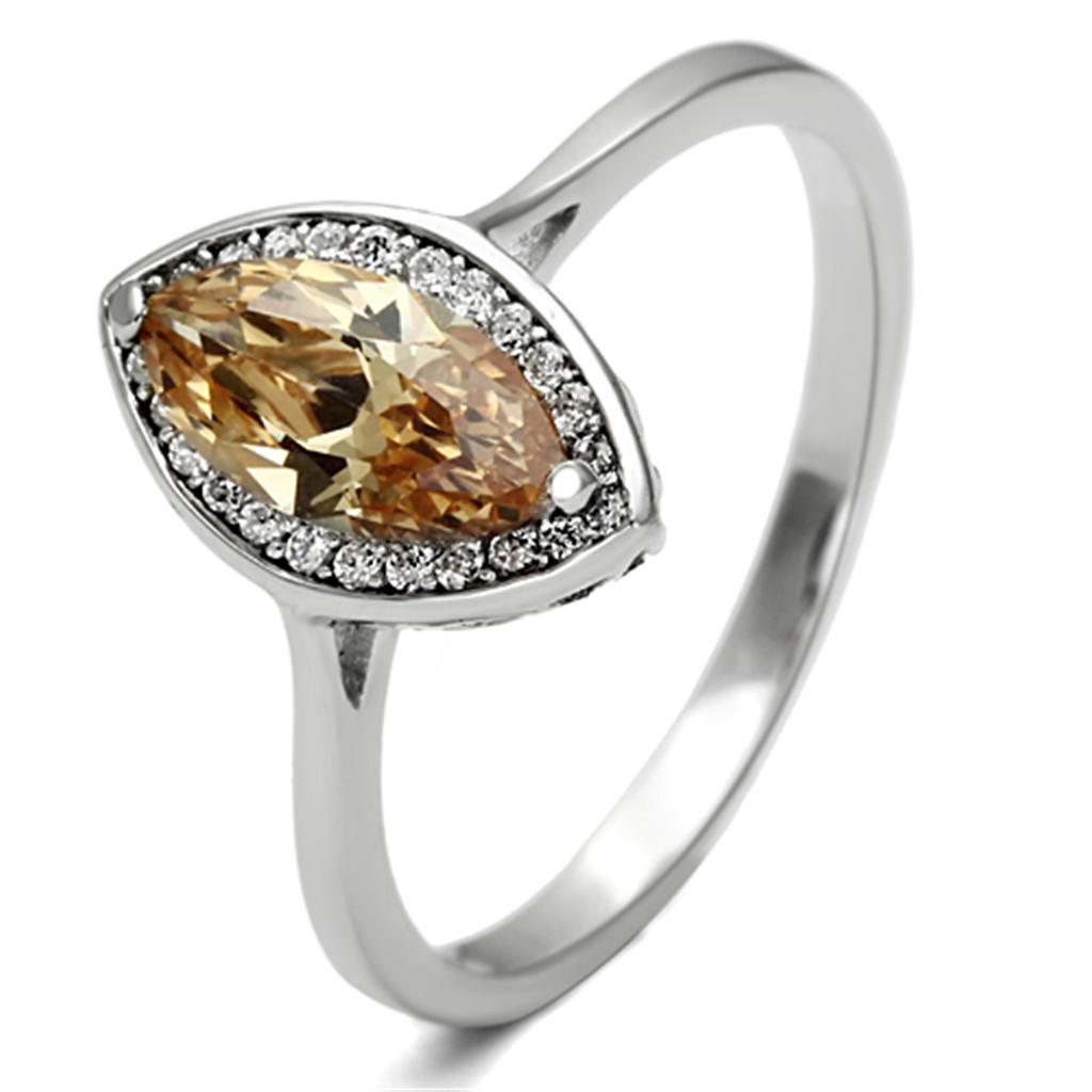 MATS098 - Rhodium 925 Sterling Silver Ring with AAA Grade CZ  in Champagne