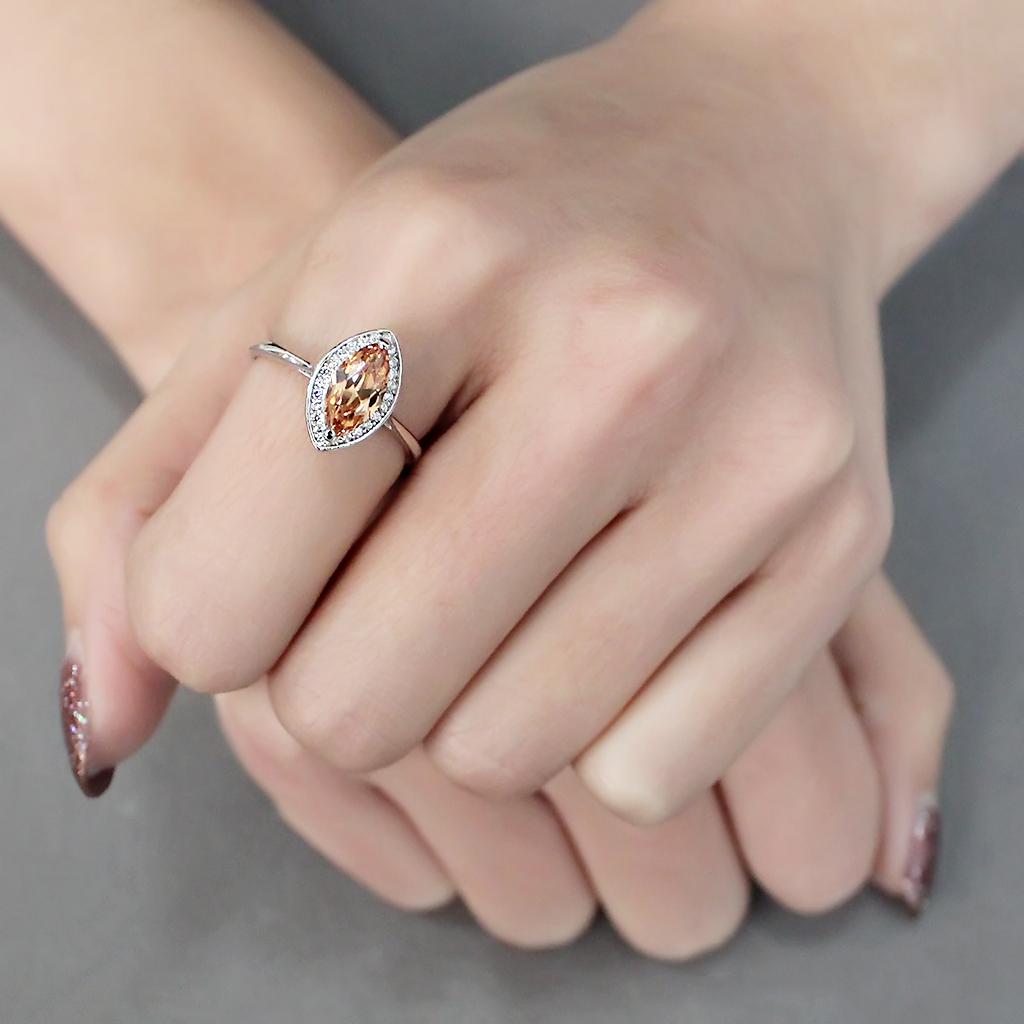 MATS098 - Rhodium 925 Sterling Silver Ring with AAA Grade CZ  in Champagne