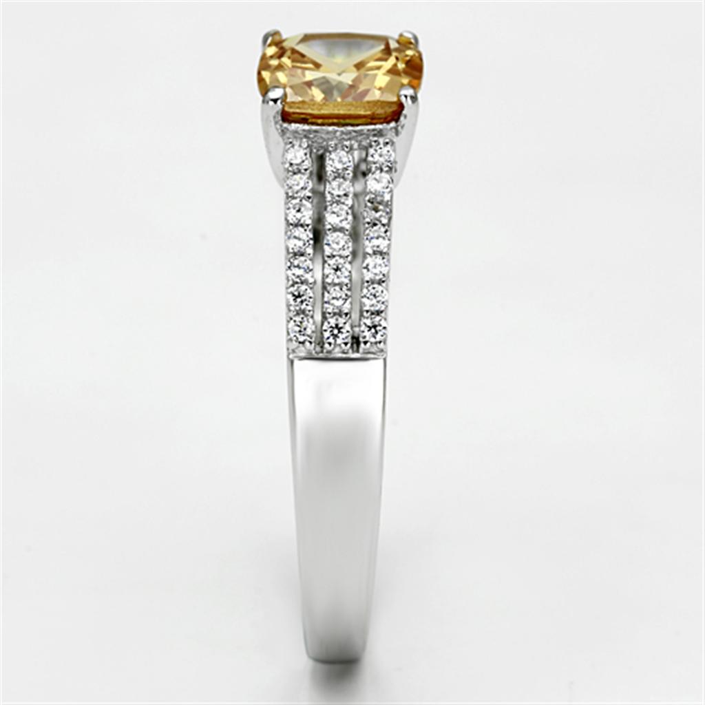 MATS099 - Rhodium 925 Sterling Silver Ring with AAA Grade CZ  in Champagne