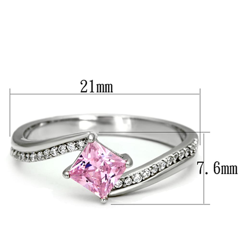 MATS100 - Rhodium 925 Sterling Silver Ring with AAA Grade CZ  in Rose