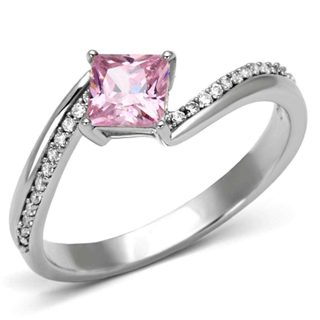 MATS100 - Rhodium 925 Sterling Silver Ring with AAA Grade CZ  in Rose