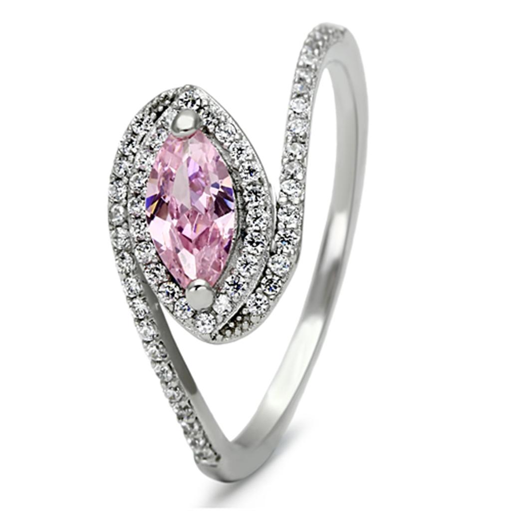 MATS101 - Rhodium 925 Sterling Silver Ring with AAA Grade CZ  in Rose