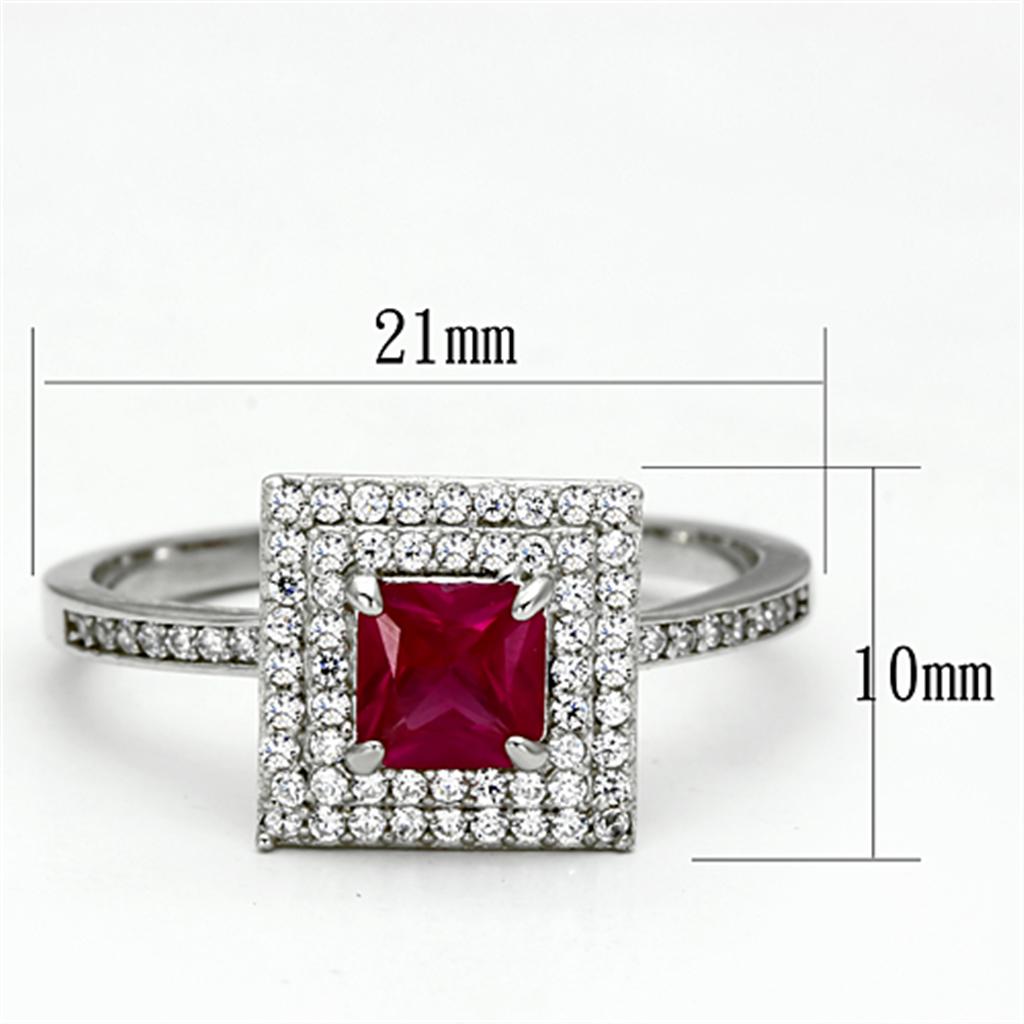 MATS102 - Rhodium 925 Sterling Silver Ring with Synthetic Corundum in Ruby