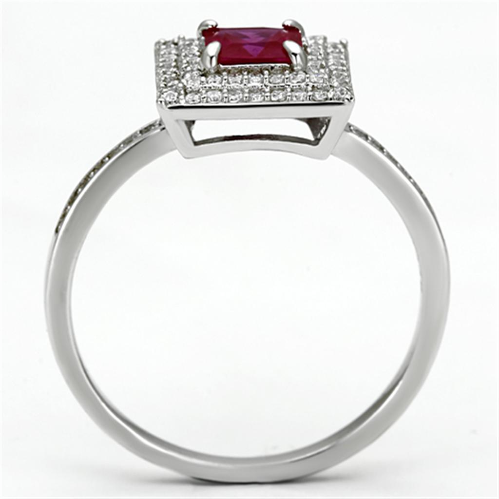 MATS102 - Rhodium 925 Sterling Silver Ring with Synthetic Corundum in Ruby