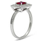 MATS102 - Rhodium 925 Sterling Silver Ring with Synthetic Corundum in Ruby