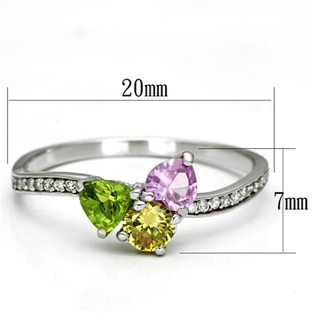 MATS103 - Rhodium 925 Sterling Silver Ring with AAA Grade CZ  in Multi Color