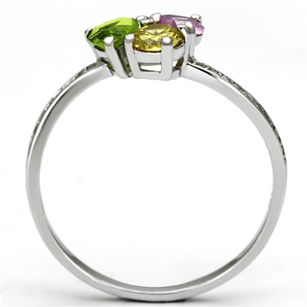 MATS103 - Rhodium 925 Sterling Silver Ring with AAA Grade CZ  in Multi Color
