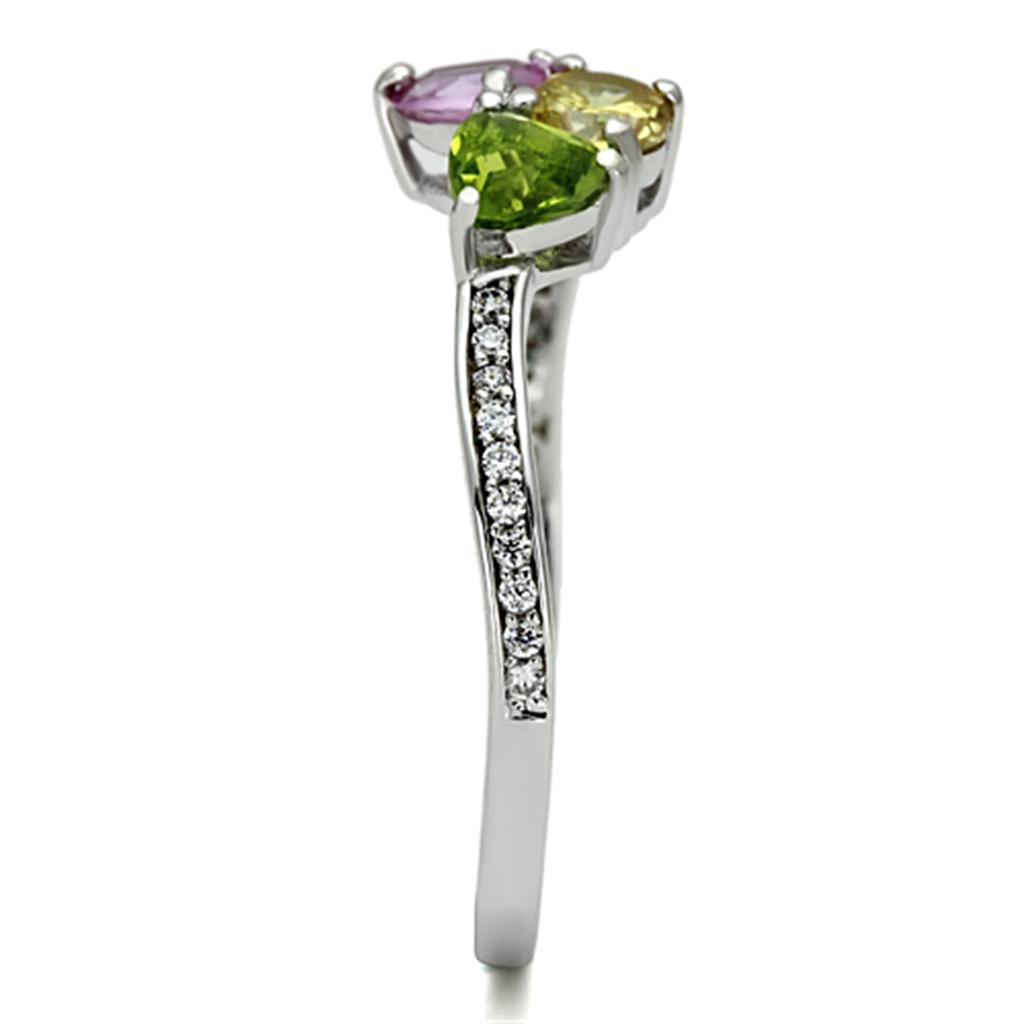 MATS103 - Rhodium 925 Sterling Silver Ring with AAA Grade CZ  in Multi Color