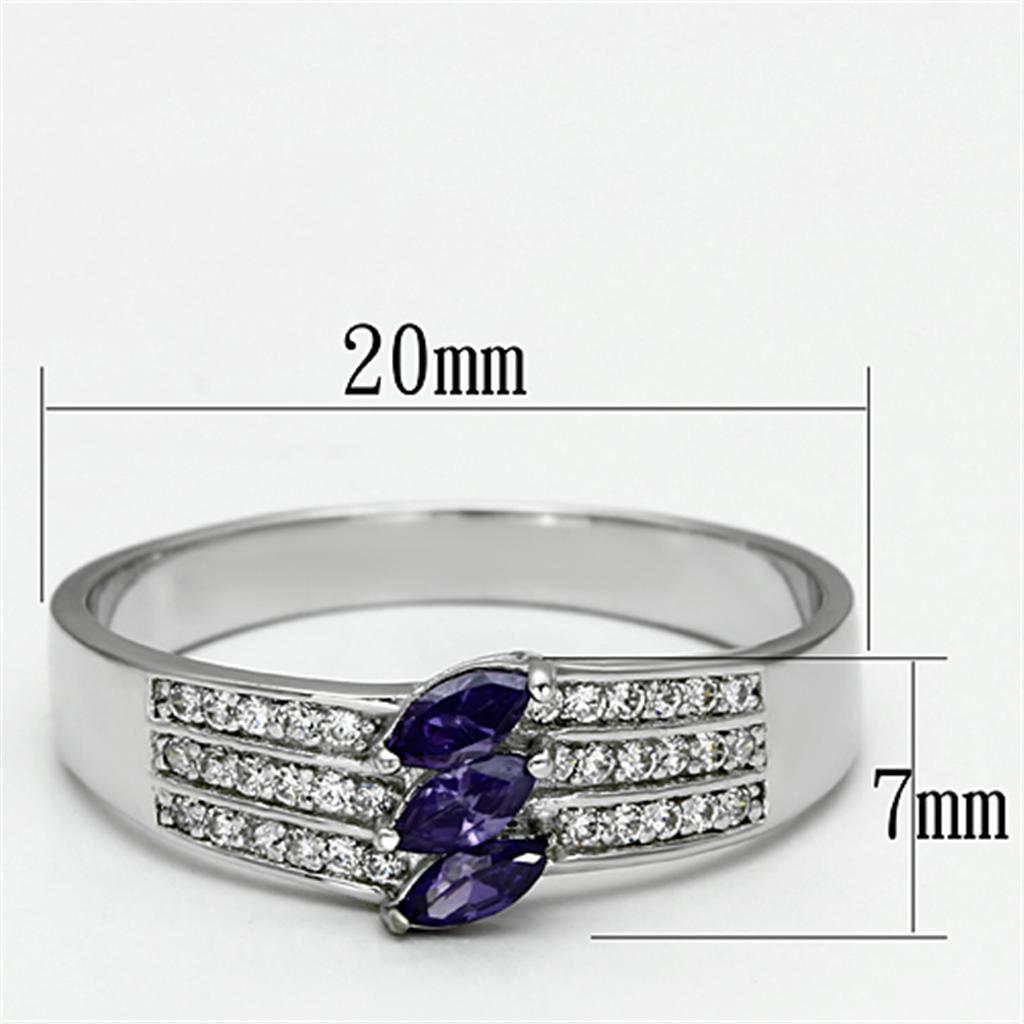 MATS104 - Rhodium 925 Sterling Silver Ring with AAA Grade CZ  in Amethyst