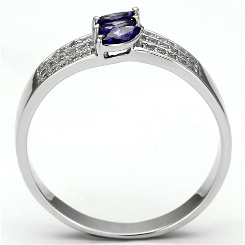 MATS104 - Rhodium 925 Sterling Silver Ring with AAA Grade CZ  in Amethyst