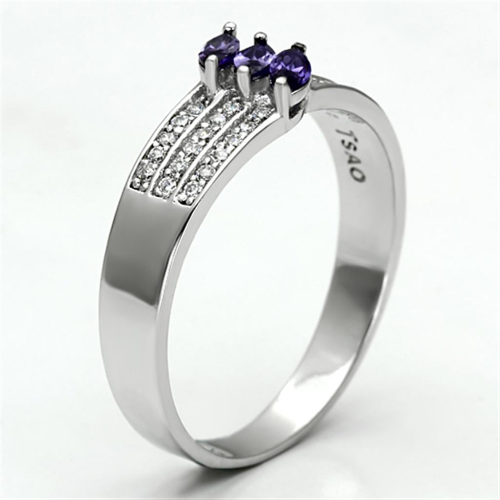 MATS104 - Rhodium 925 Sterling Silver Ring with AAA Grade CZ  in Amethyst