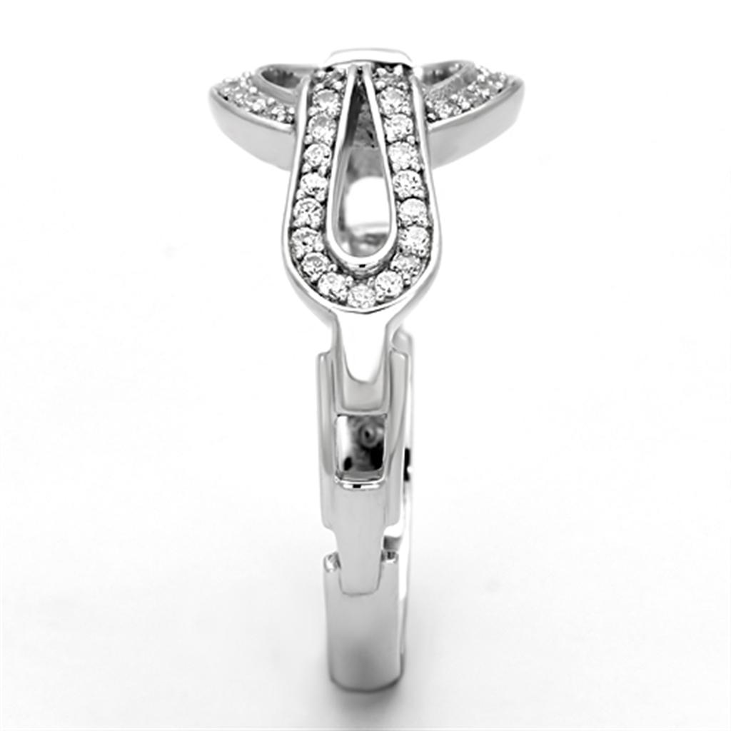 MATS105 - Rhodium 925 Sterling Silver Ring with AAA Grade CZ  in Clear