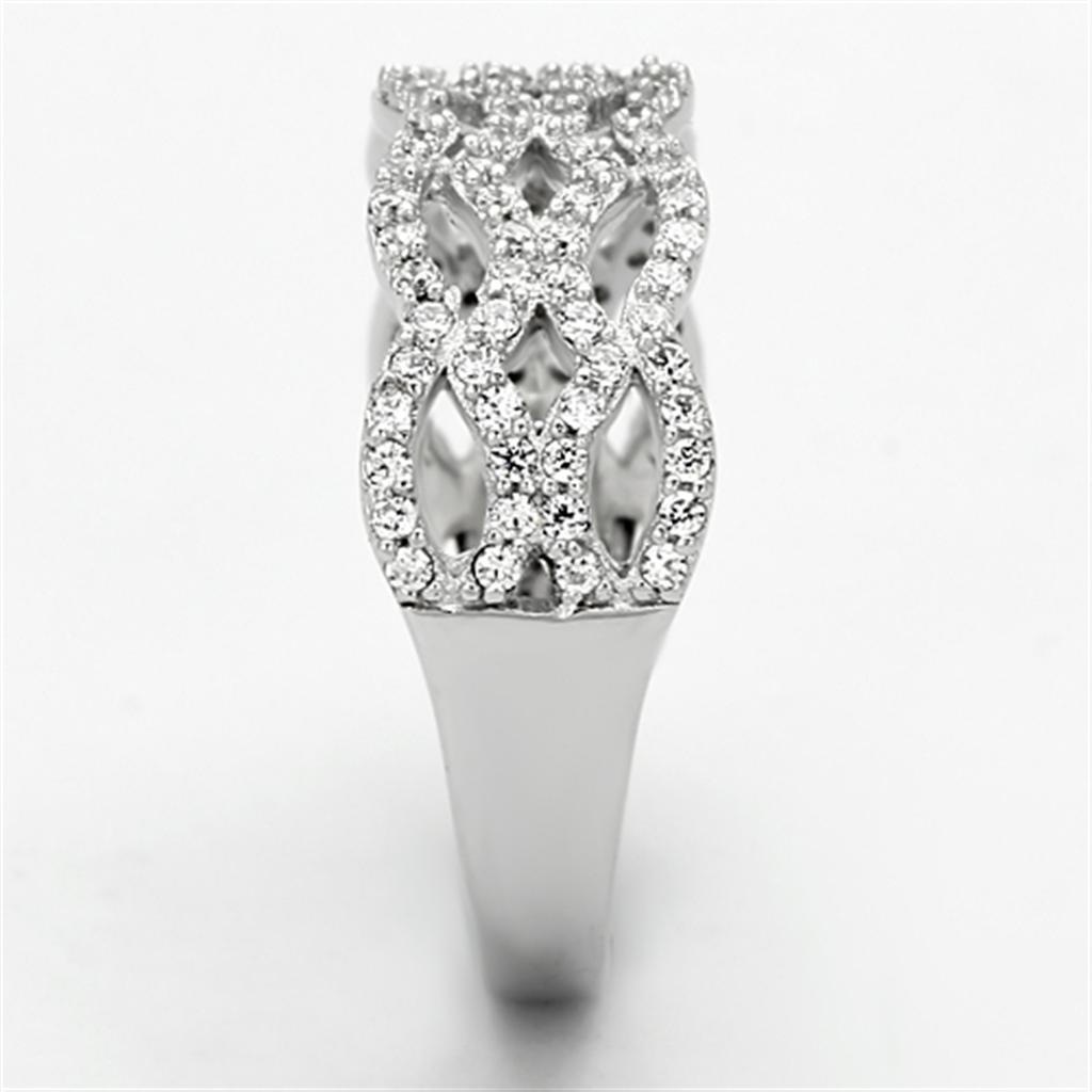 MATS106 - Rhodium 925 Sterling Silver Ring with AAA Grade CZ  in Clear