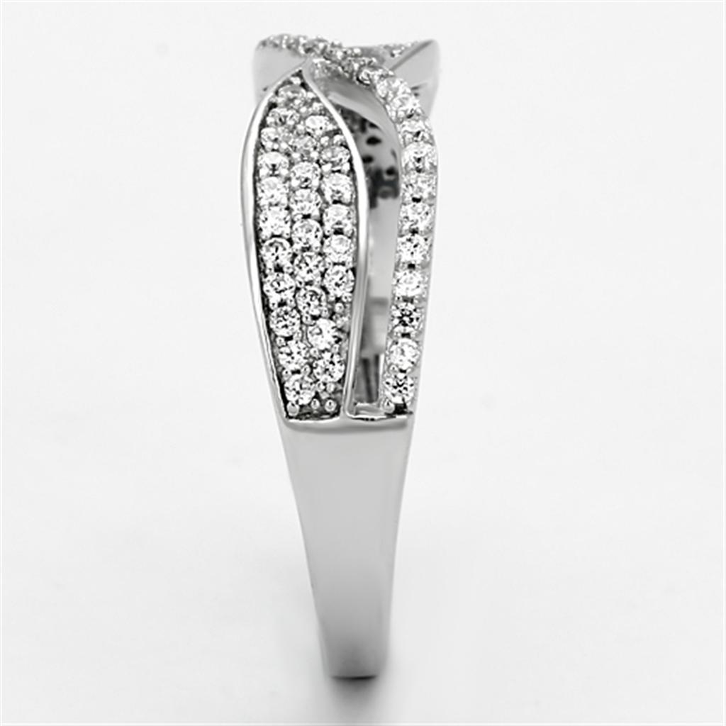 MATS108 - Rhodium 925 Sterling Silver Ring with AAA Grade CZ  in Clear