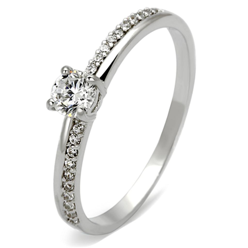 MATS112 - Rhodium 925 Sterling Silver Ring with AAA Grade CZ  in Clear