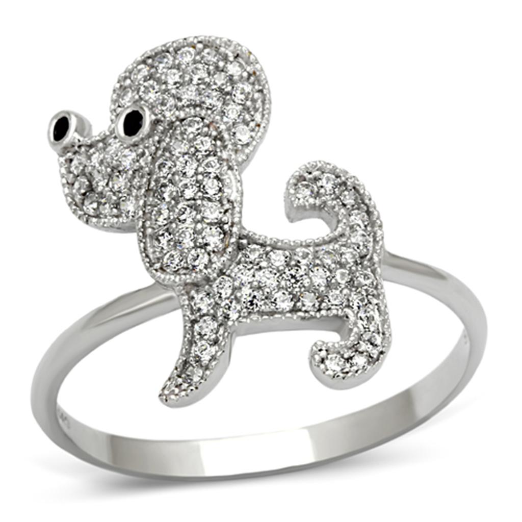 MATS115 - Rhodium 925 Sterling Silver Ring with AAA Grade CZ  in Black Diamond