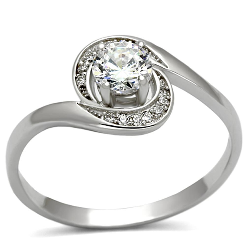 MATS116 - Rhodium 925 Sterling Silver Ring with AAA Grade CZ  in Clear