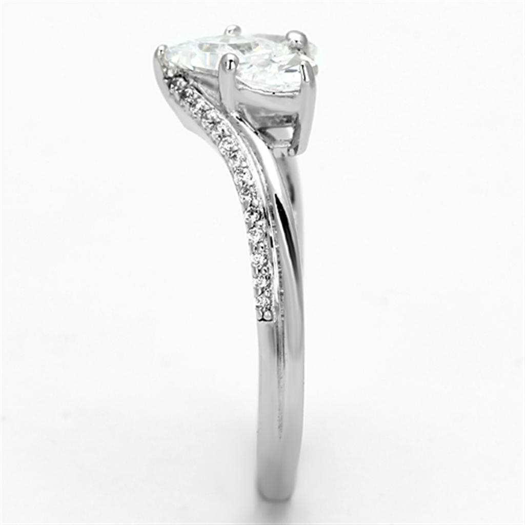 MATS118 - Rhodium 925 Sterling Silver Ring with AAA Grade CZ  in Clear