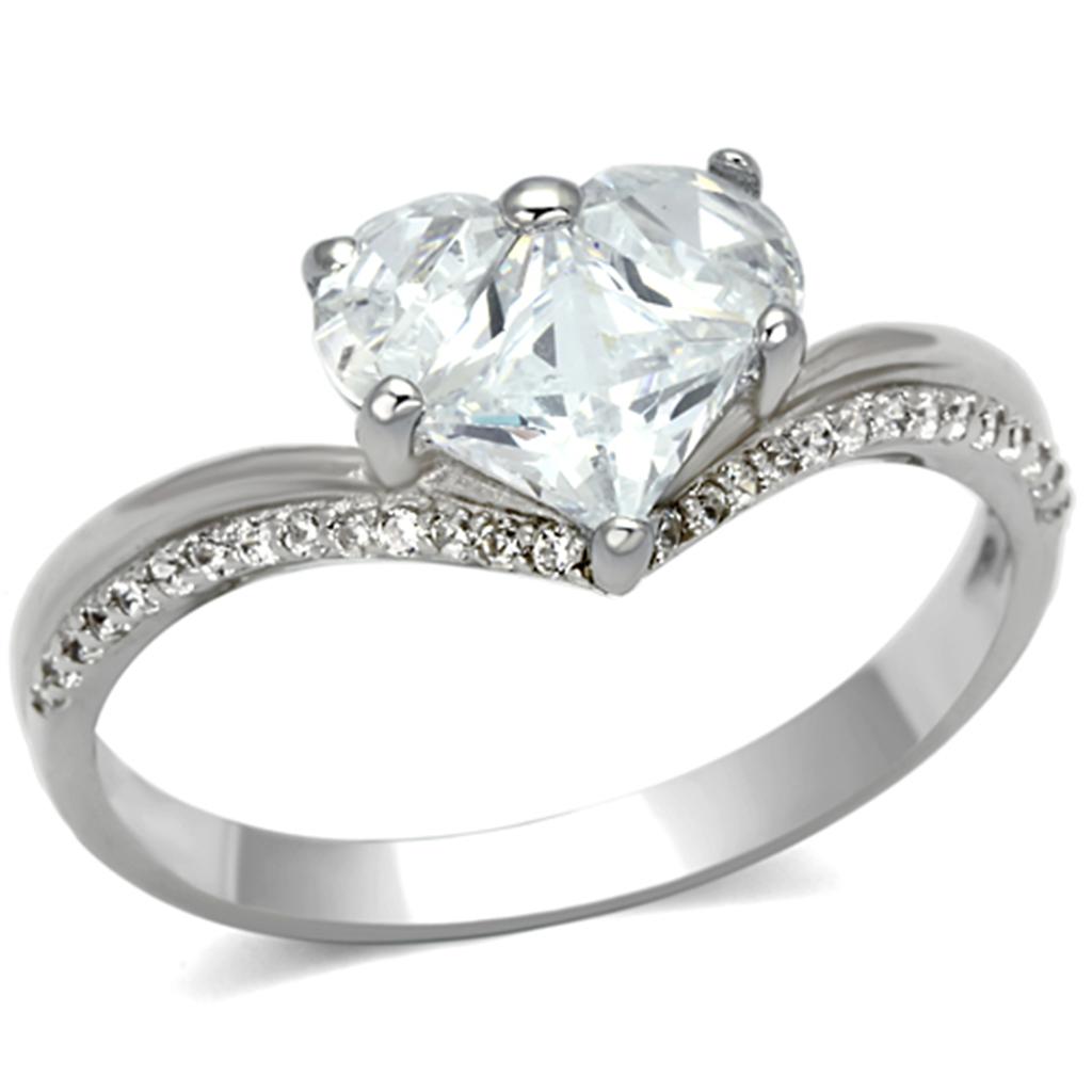 MATS118 - Rhodium 925 Sterling Silver Ring with AAA Grade CZ  in Clear