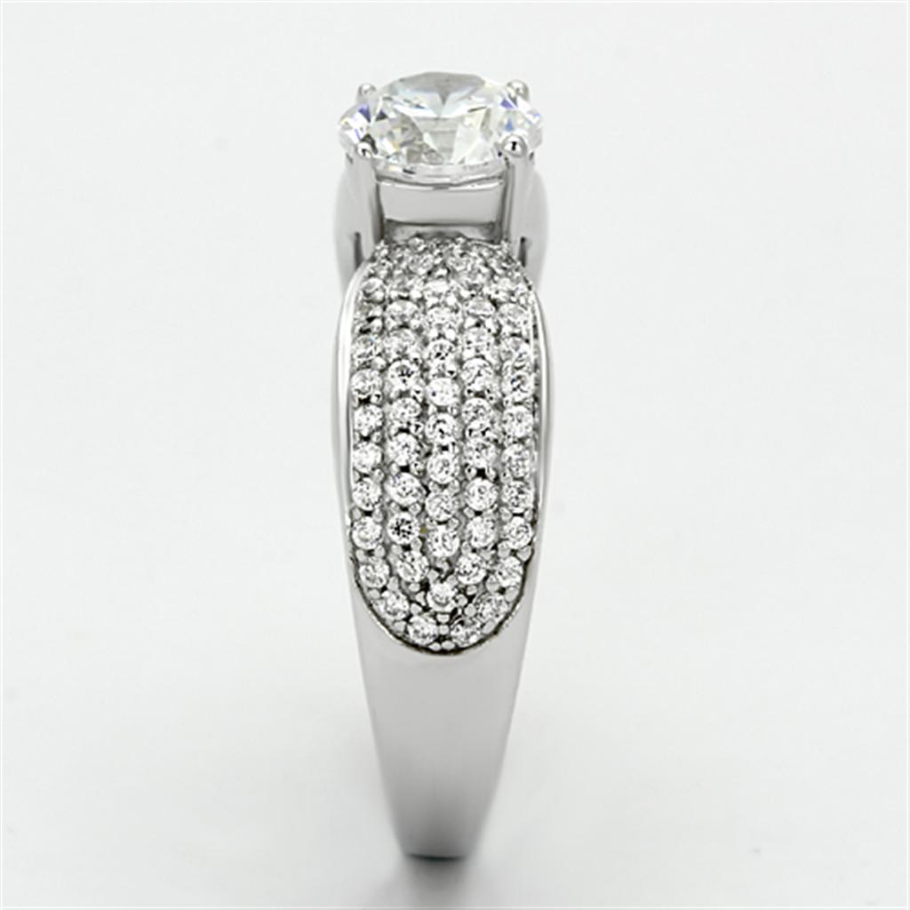 MATS119 - Rhodium 925 Sterling Silver Ring with AAA Grade CZ  in Clear