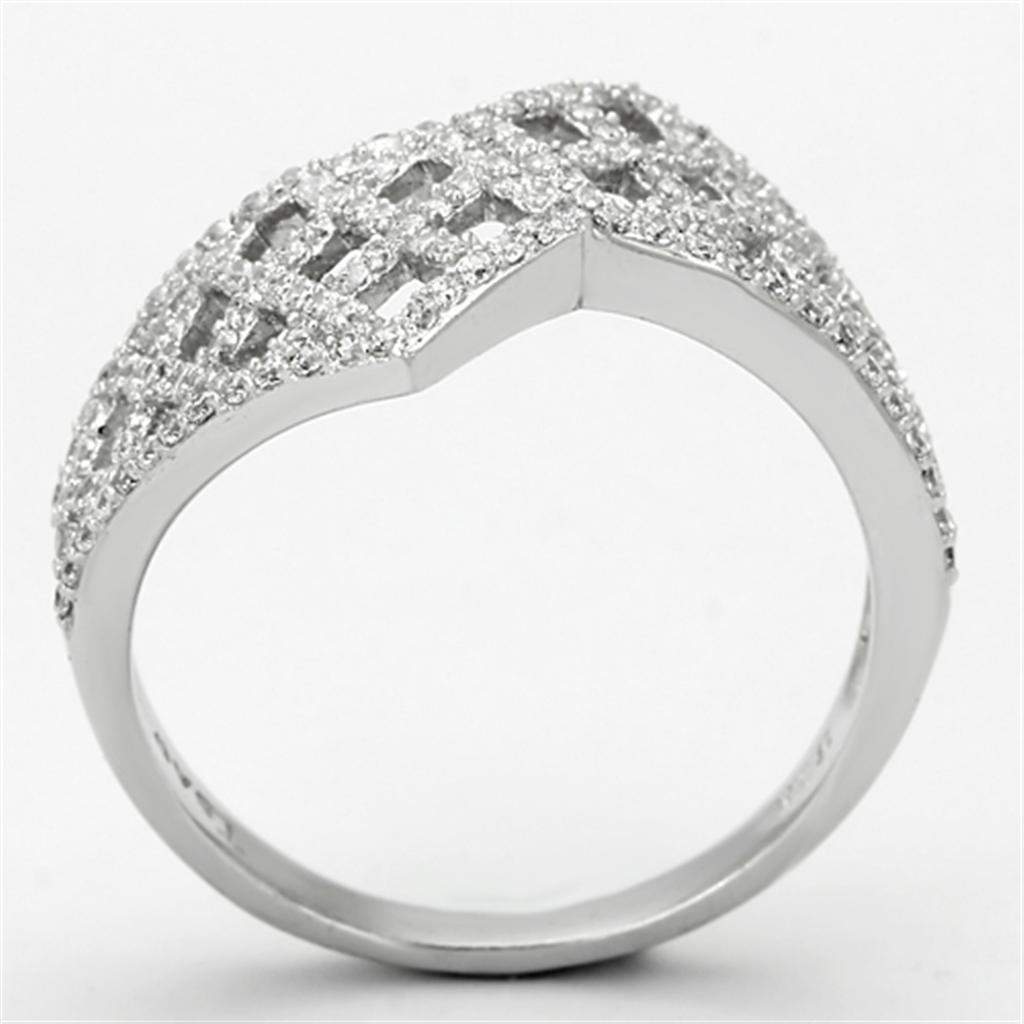 MATS122 - Rhodium 925 Sterling Silver Ring with AAA Grade CZ  in Clear