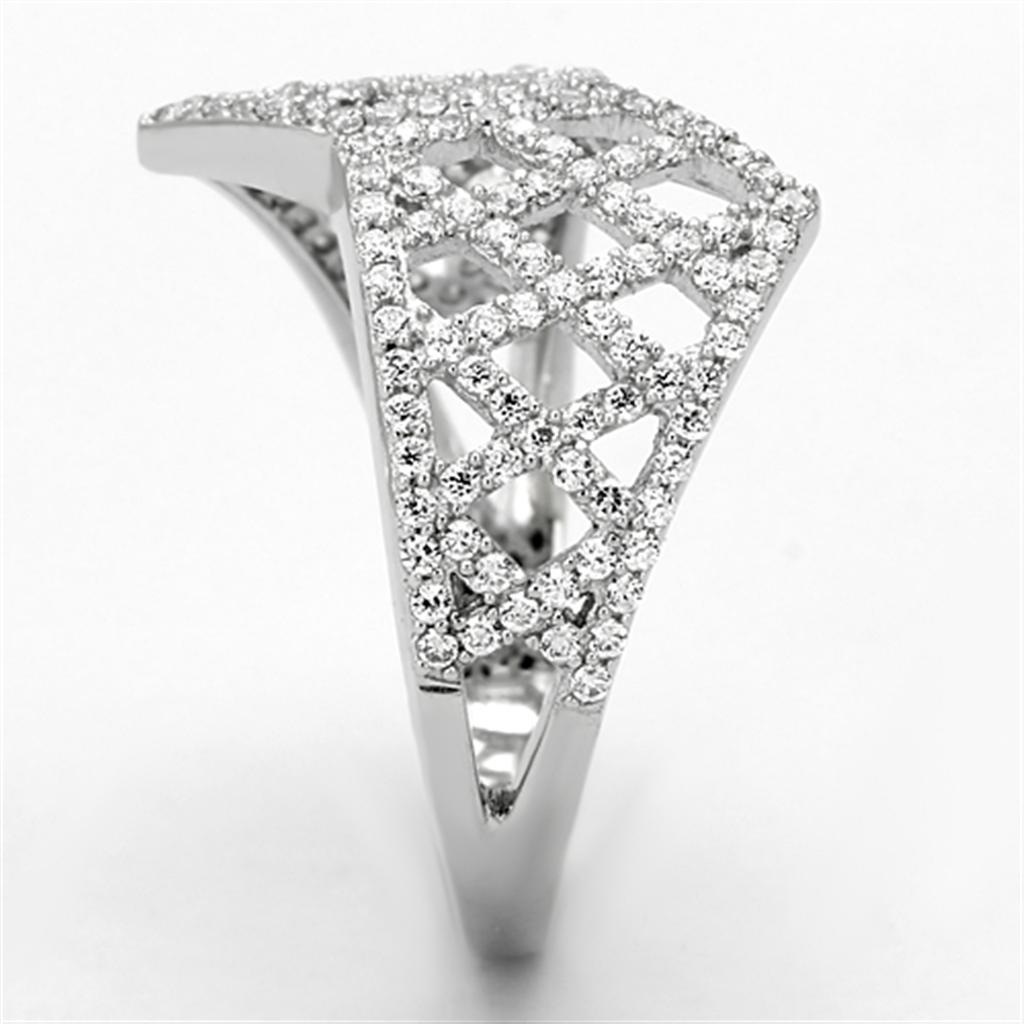 MATS122 - Rhodium 925 Sterling Silver Ring with AAA Grade CZ  in Clear