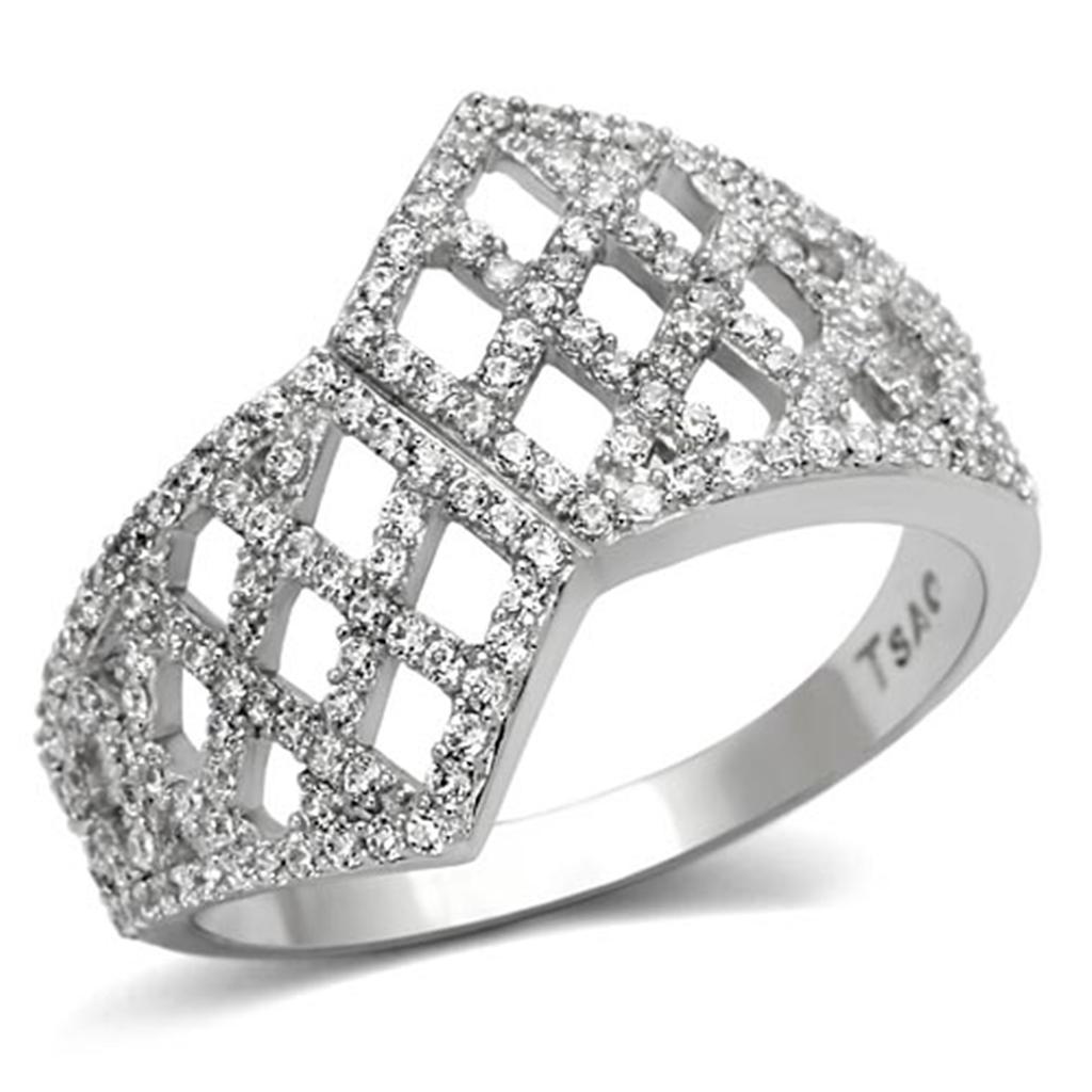 MATS122 - Rhodium 925 Sterling Silver Ring with AAA Grade CZ  in Clear