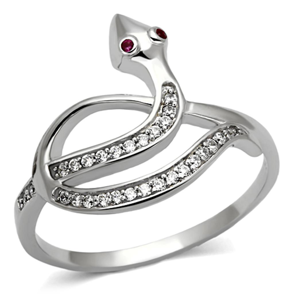 MATS123 - Rhodium 925 Sterling Silver Ring with AAA Grade CZ  in Ruby