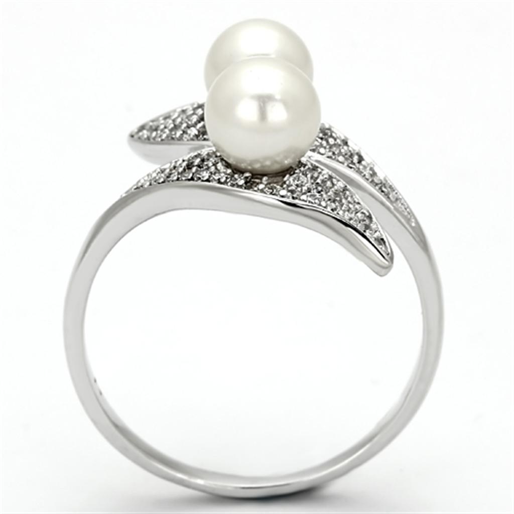 MATS124 - Rhodium 925 Sterling Silver Ring with Synthetic Pearl in Citrine Yellow