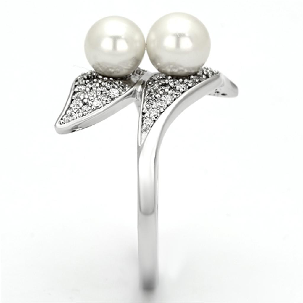 MATS124 - Rhodium 925 Sterling Silver Ring with Synthetic Pearl in Citrine Yellow