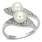 MATS124 - Rhodium 925 Sterling Silver Ring with Synthetic Pearl in Citrine Yellow