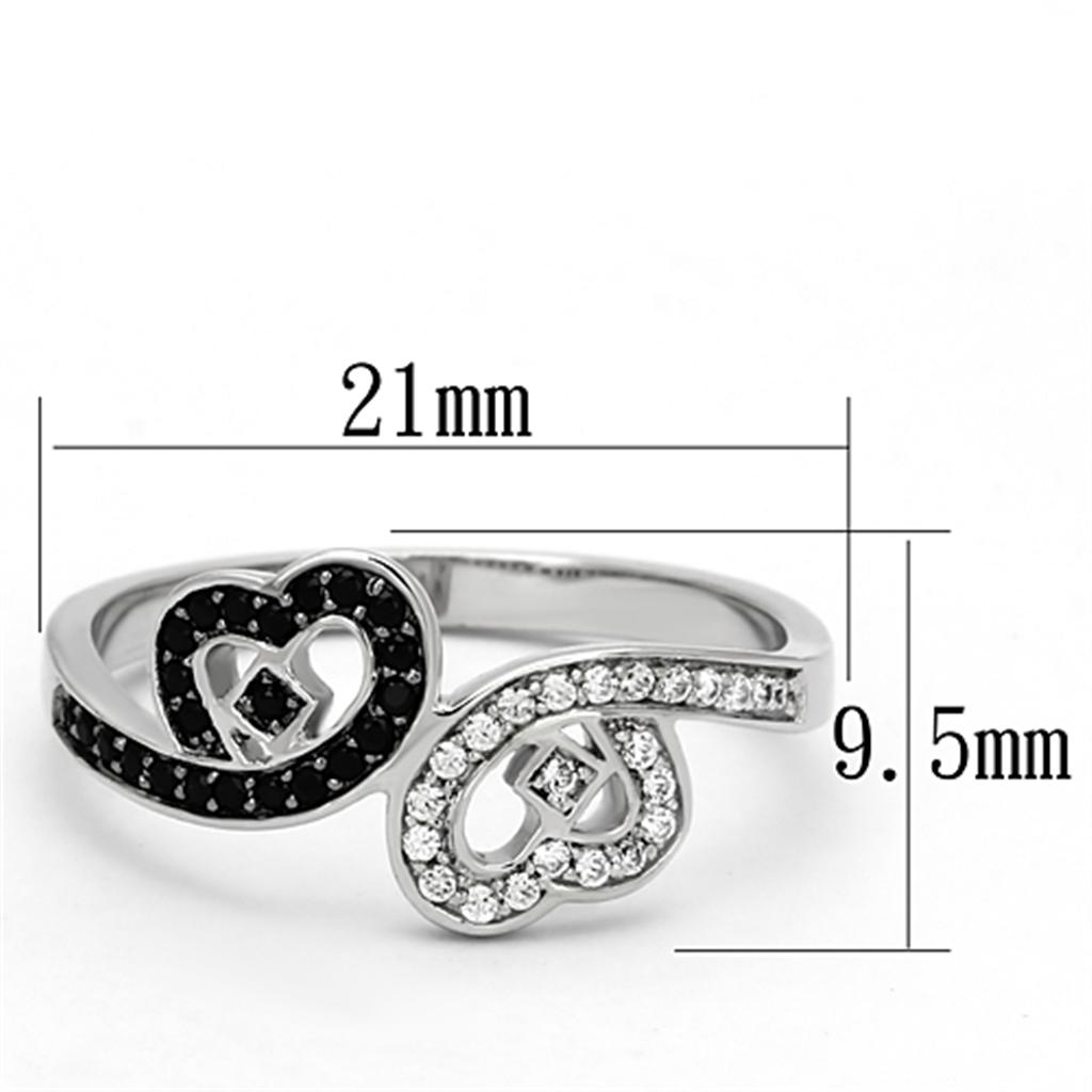 MATS125 - Rhodium 925 Sterling Silver Ring with AAA Grade CZ  in Black Diamond