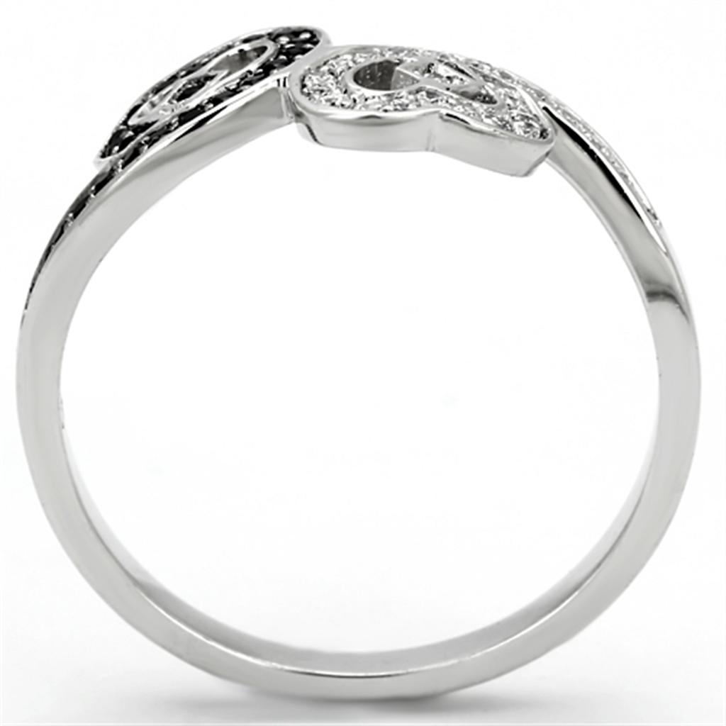 MATS125 - Rhodium 925 Sterling Silver Ring with AAA Grade CZ  in Black Diamond